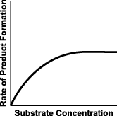 graph showing rate of production formation on the y axis and substrate concentration on the x axis the graph starts at the origin and increases then plateaus