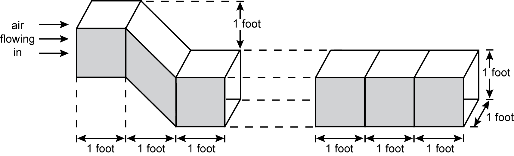Two segments of air ducts are shown in a horizontal arrangement.