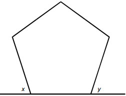 A regular polygon with an extended horizontal base line. The exterior angles between the polygon and the extended baseline are labeled X and Y. 
