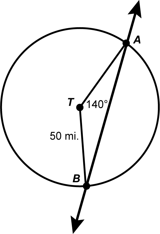 a diagram of a circle with a chord running through it, and isosceles triangle measures the central angle