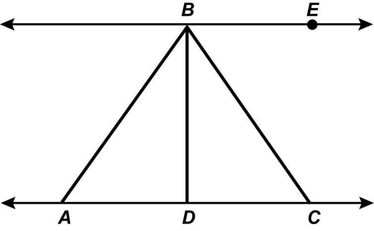 a diagram of 2 horizontal lines that share points with triangle A B C