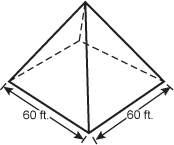 A square pyramid is shown with a base side length of 60 feet.