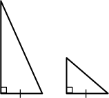 Two right triangles are shown with one leg congruent but very different hypotenuse lengths.