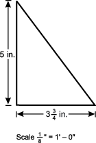 right triangle: 5 inches height, 3 and three-quarter inch width; the scale is marked one eighth inch equals one foot minus zero inches.
