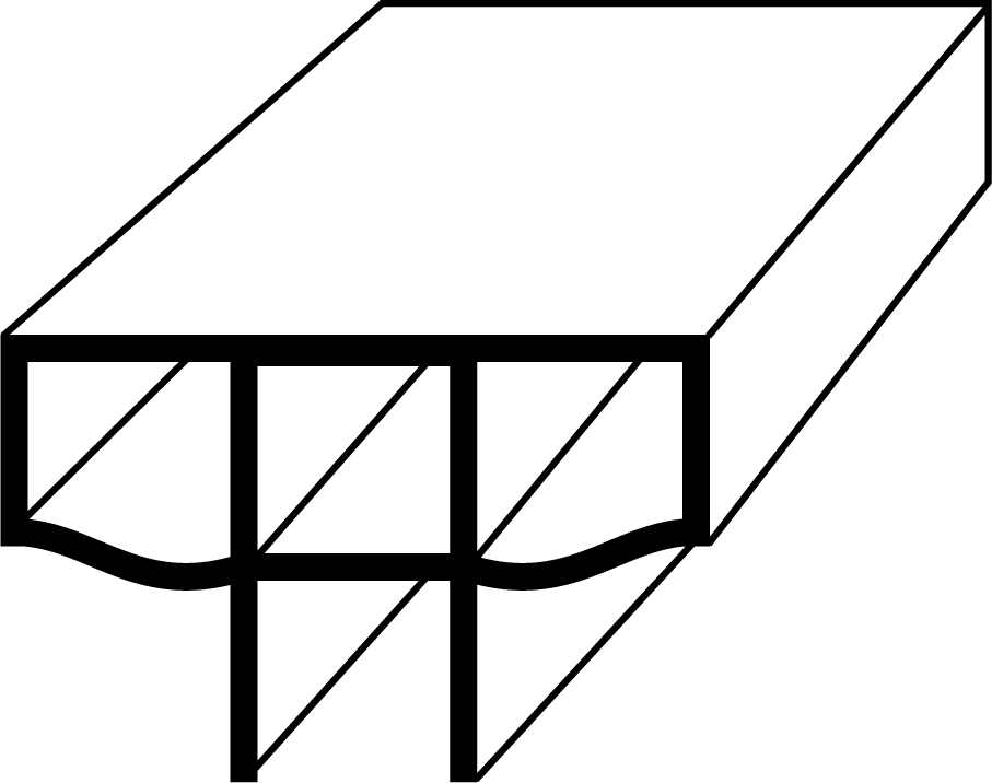 the end view of a cross-section through a tee-shaped railing
