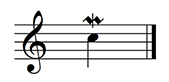 Treble Clef staff has a Quarter note on C with a symbol on top that resembles a quarter rest turned on its side with a vertical line down the middle.
