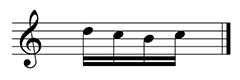 Treble Clef staff has a Series of four beamed sixteenth notes. From left to right: D, C, B, C.