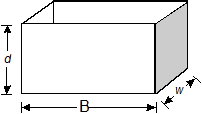 On open top rectangular prism is shown with length B, width w, and depth d
